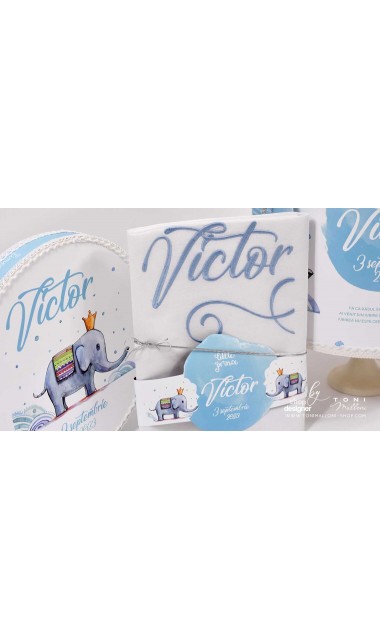Trusou de botez cu elefanti si broderie pentru baieti, Bebe Elefant 16